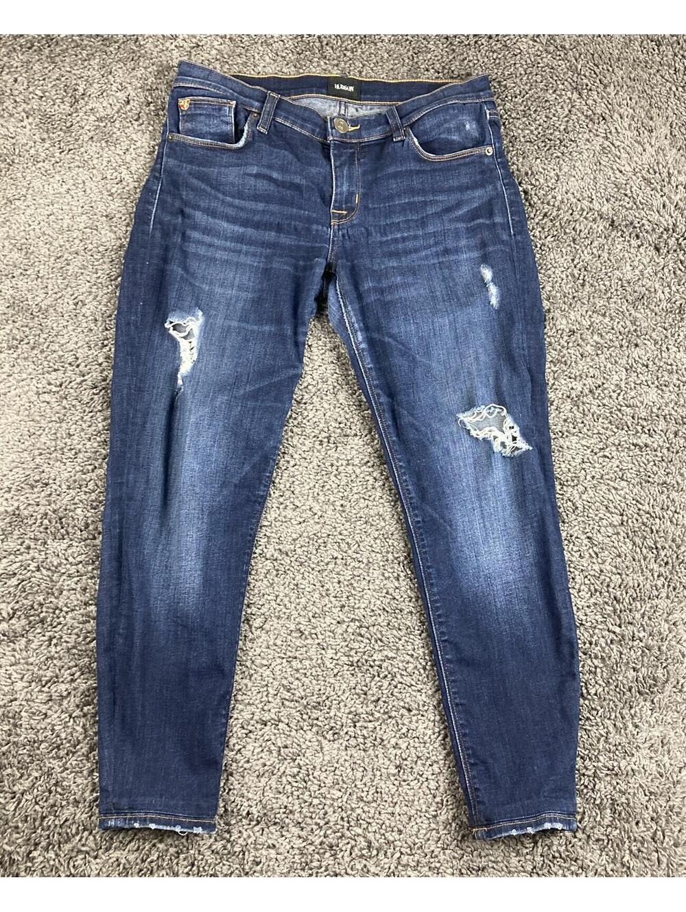 Hudson Krista Super Skinny Jeans Womens Distressed Blue Crop Ankle Stretch Sz 28 - Picture 1 of 10